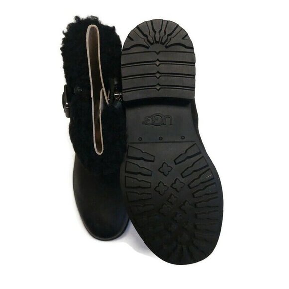 UGG Blayre III Leather Sheepskin Boots Womens Size 5 Waterproof 1095153 Black - Picture 7 of 8